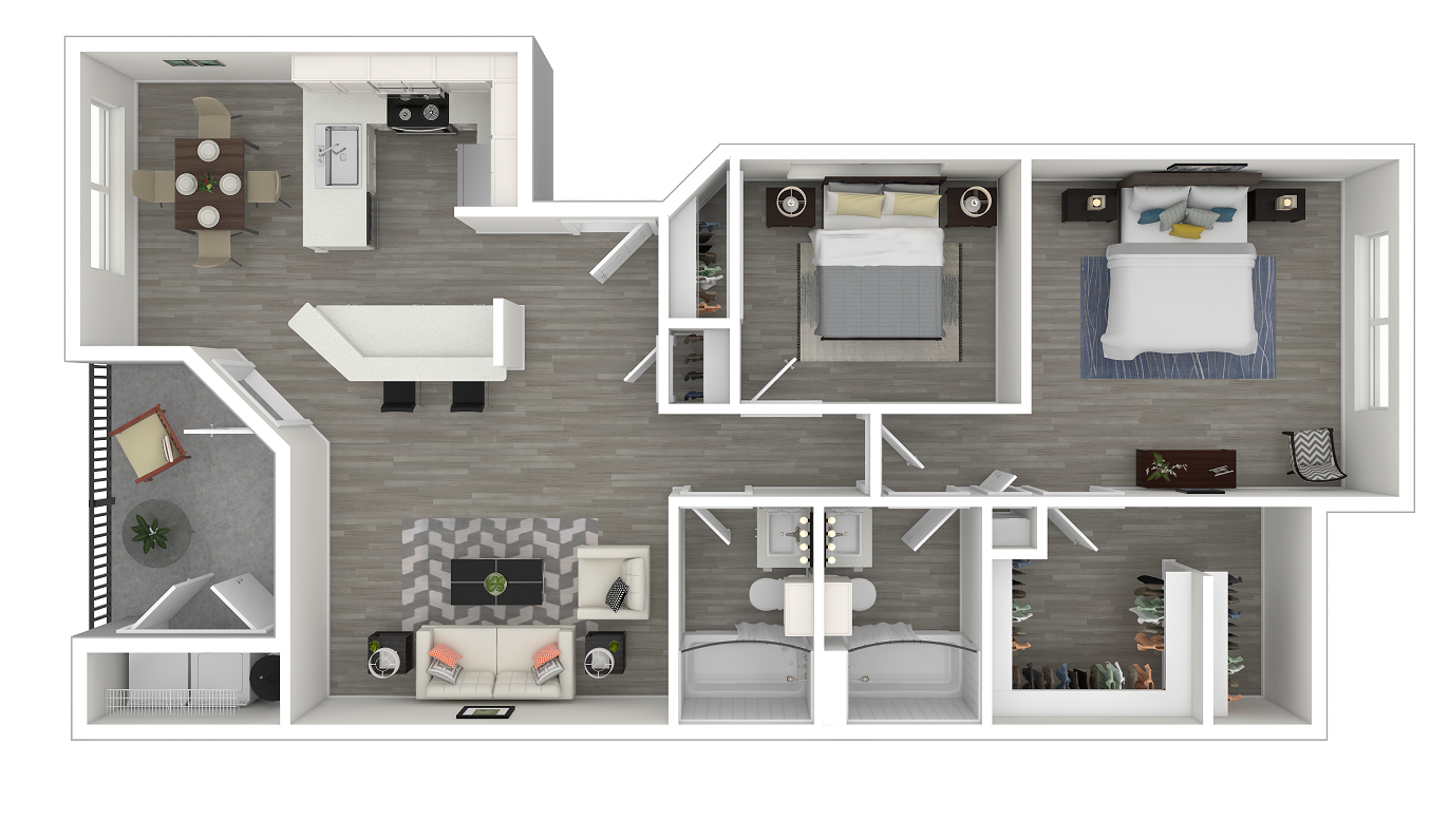 3D 2x2 Legacy  Presidio Floorplan Furnished  at The Legacy Apartments, Antelope, 95843